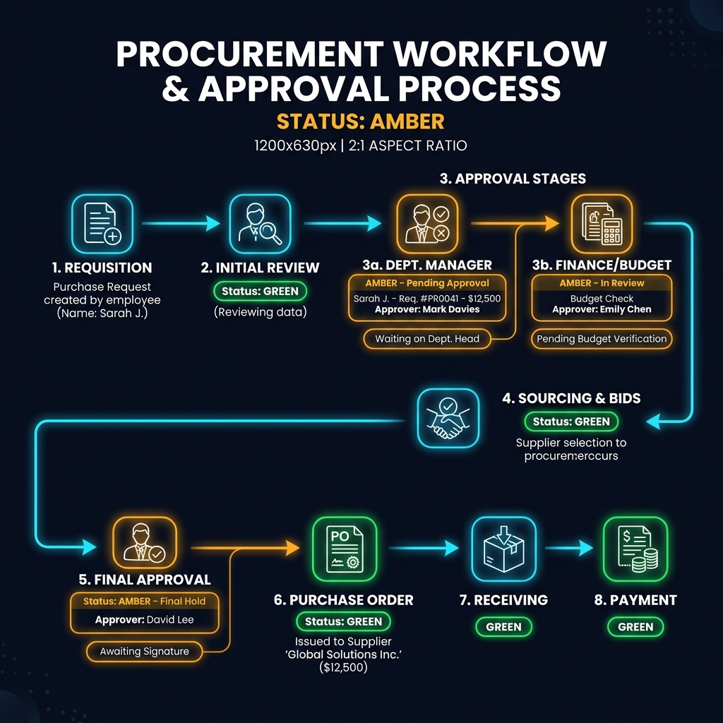 Procure AI procurement platform dashboard showing order lifecycle, vendor management, and PO tracking